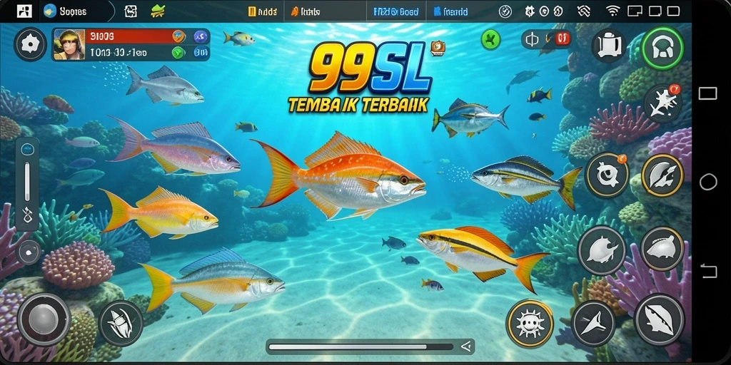 Screenshot utama 99SL menampilkan aksi seru dalam berburu ikan.