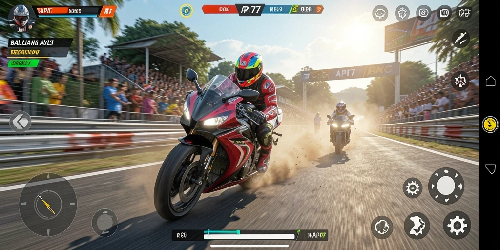 Screenshot utama API77 menampilkan balapan motor yang mendebarkan dan menantang.