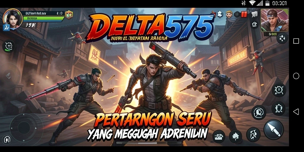 Tangkapan layar utama menunjukkan aksi pertarungan seru dalam DELTA575.