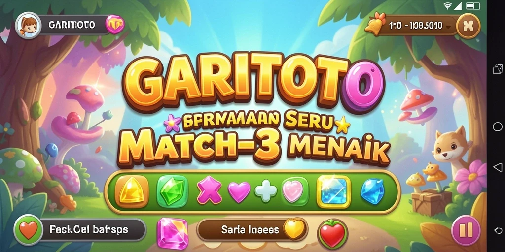 Tampilan gameplay seru di GARITOTO dengan tantangan Match-3 yang menarik.