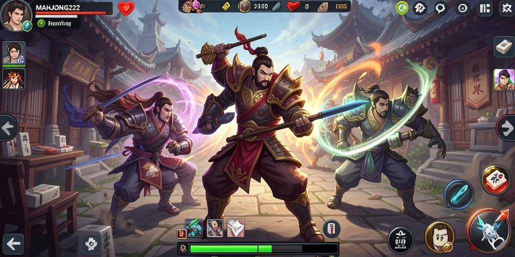 Tampilan aksi seru dalam pertandingan MOBA MAHJONG222.