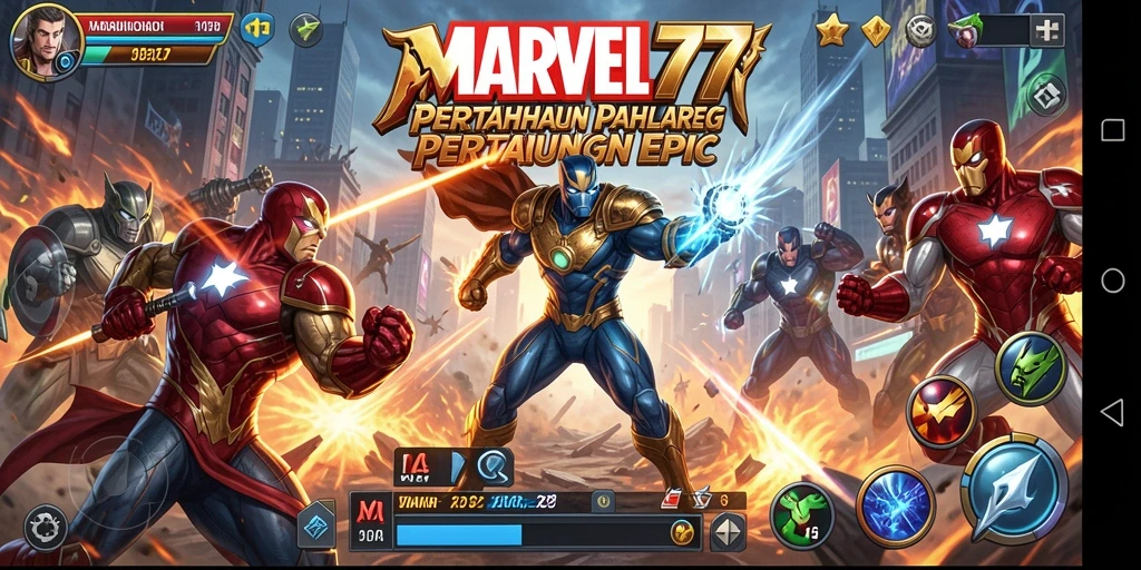 Gameplay menegangkan dari MARVEL77 dalam skenario Tower Defense.