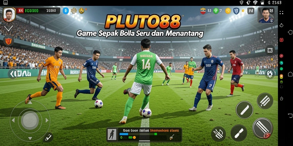 Tampilan dinamis gameplay sepak bola di PLUTO88.