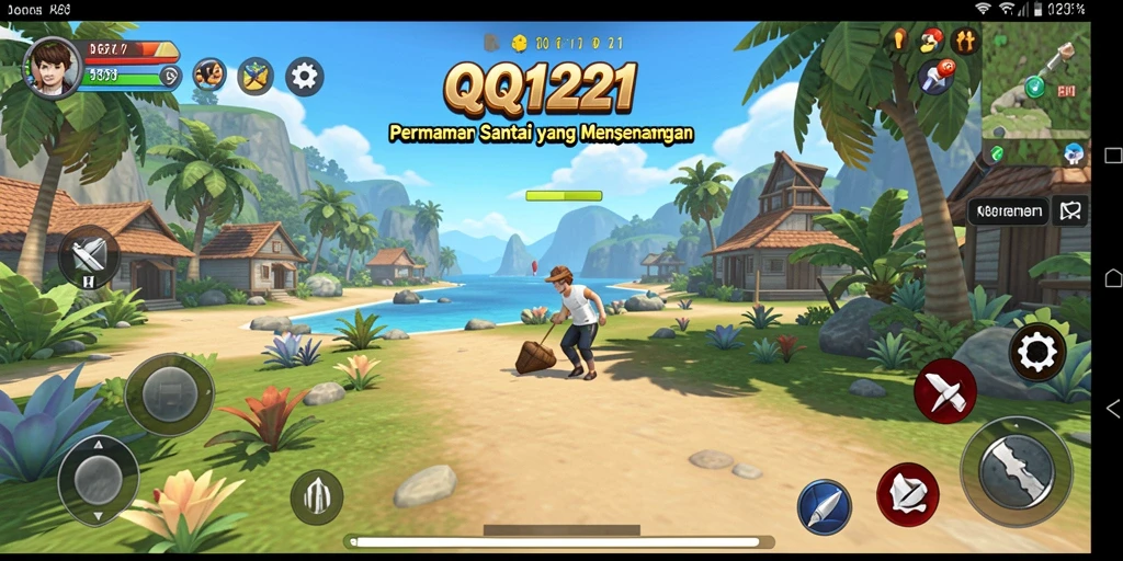 Tangkapan layar gameplay QQ1221 menampilkan karakter lucu dalam tantangan santai.