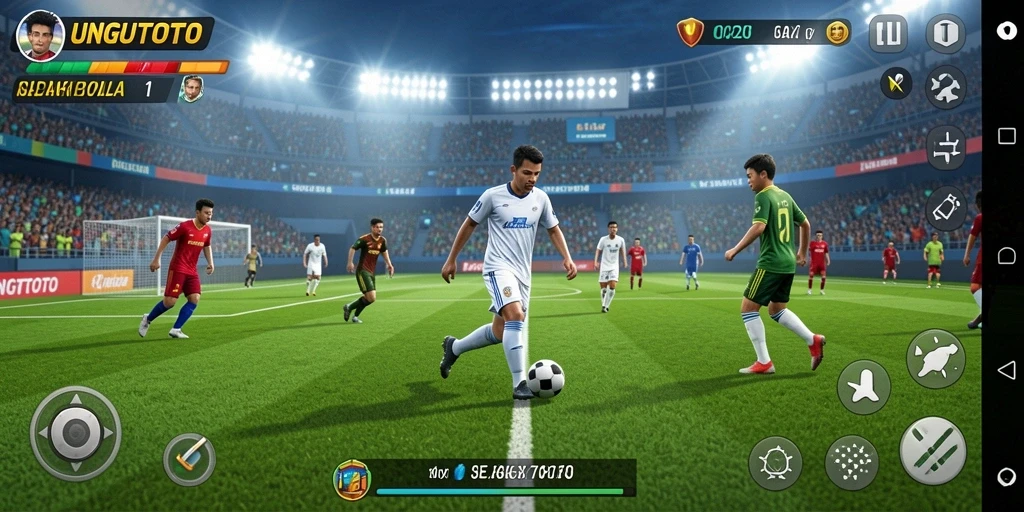 Tampilan gameplay <strong>UNGUTOTO</strong> yang penuh aksi di lapangan sepak bola.
